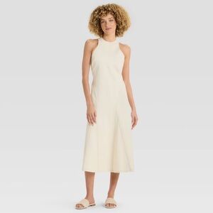 Women’s Racerback Cream Denim Midi A-Line Dress- Future Collective NWT Size 14